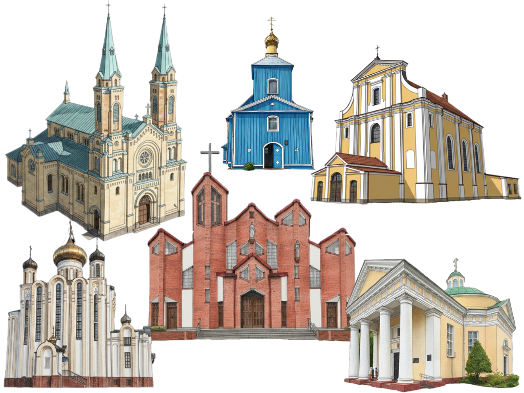 Карта действующих костёлов и церквей Лидского района